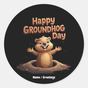 Pegatina Redonda Feliz Día de la Marmota Celebra con Humor, Diversi