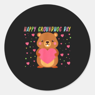 Pegatina Redonda Feliz Día de la Marmota Día de la Marmota Lindo Wo