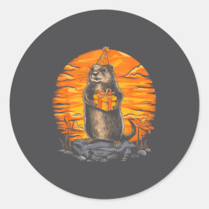 Pegatina Redonda Feliz día de la marmota Marmota con fiesta de cump