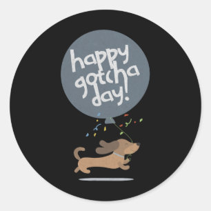 Pegatina Redonda Feliz Día de la Mascota Perro Nuevo Cachorro Adopc