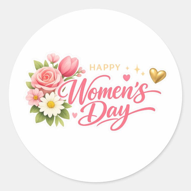 Pegatina Redonda Feliz Día de la Mujer (Anverso)