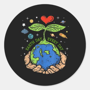 Pegatina Redonda Feliz Día de la Tierra 2024 Salva Nuestro Planeta