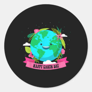 Pegatina Redonda Feliz Día de la Tierra Camisa Cuta Tierra con Tier