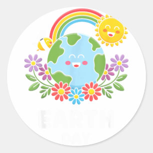 Pegatina Redonda Feliz Día de la Tierra Tierra Linda Con Floral Día