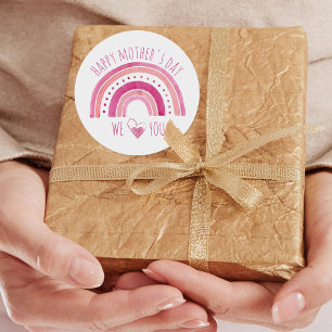 Pegatina Redonda Feliz Día de las Madres Arcoíris Rosa Te Amamos