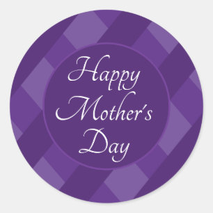 Pegatina Redonda Feliz Día de las Madres Rayas de Morado Simple