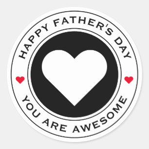 Pegatina Redonda Feliz Día de los Padres Blanco Moda del Corazón Ro