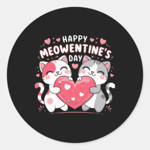 Pegatina Redonda Feliz Día de Meowentine Divertido Gato Lindo Amant