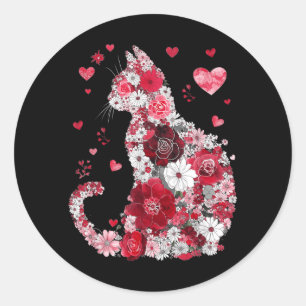 Pegatina Redonda Feliz Día de Meowentines Chicas Divertidas Gato Sa