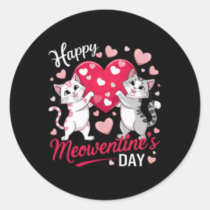 Pegatina Redonda Feliz Día de Meowentines Divertido Gato Lindo Aman