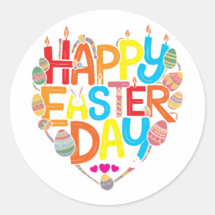 Pegatina Redonda Feliz Día de Pascua 2025 divertidos huevos conejit