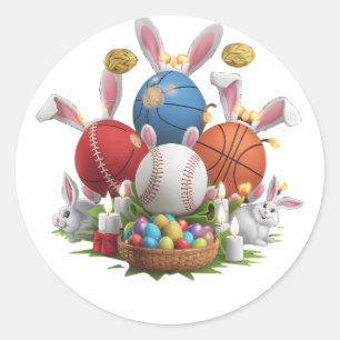 Pegatina Redonda Feliz Día de Pascua 2025 divertidos huevos conejit