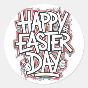 Pegatina Redonda Feliz Día de Pascua 2025 divertidos huevos conejit