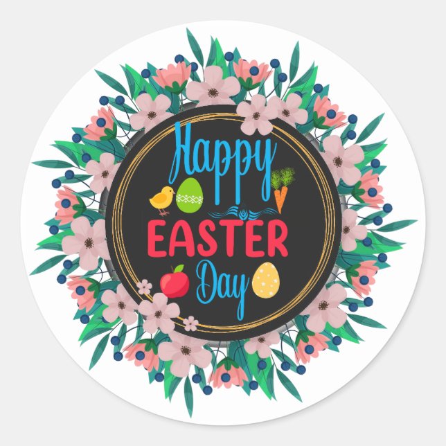 Pegatina Redonda Feliz Día de Pascua-62351 (Anverso)