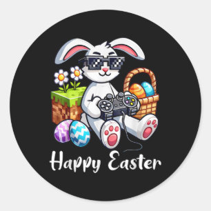 Pegatina Redonda Feliz Día de Pascua Bunny Egg Video Game Kids Mens