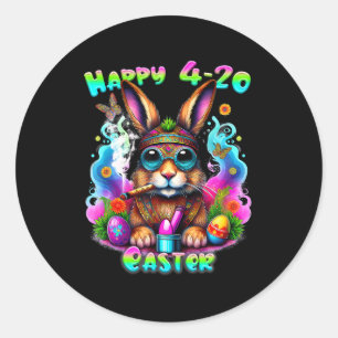 Pegatina Redonda Feliz Día de Pascua Bunny Smoed Weed Funny