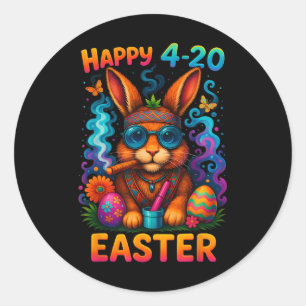Pegatina Redonda Feliz Día de Pascua Bunny Smoed Weed Funny