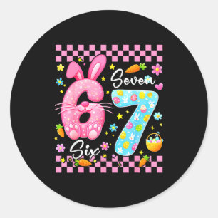 Pegatina Redonda Feliz día de Pascua conejitas lindas Pascua seis s