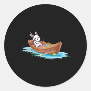 Pegatina Redonda Feliz Día de Pascua, conejito pescador, niños homb