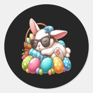 Pegatina Redonda Feliz Día de Pascua del Conejo Conejo Conejo Conej