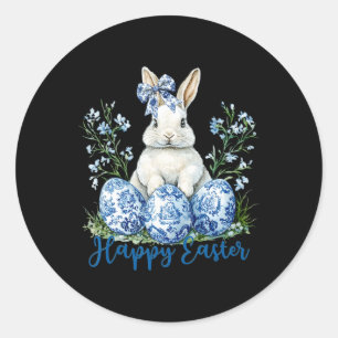 Pegatina Redonda Feliz Día de Pascua, dulce conejo de huevo celebra