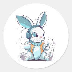 Pegatina Redonda Feliz Día de Pascua Egg Bunny diverny Gamer Niños