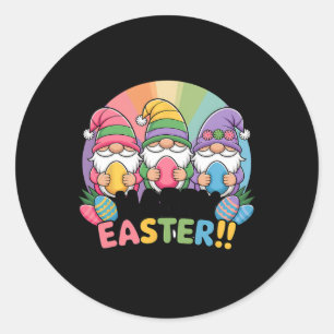 Pegatina Redonda Feliz día de Pascua Gnomies Conejo Feliz Gnome de