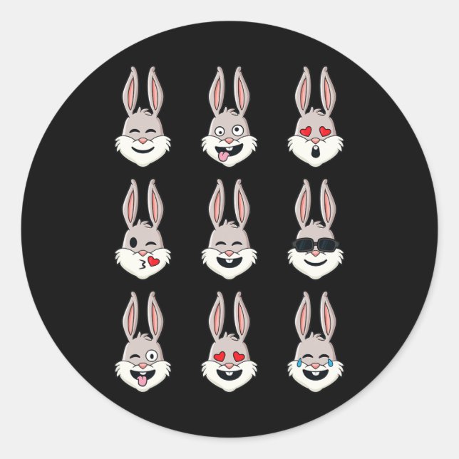 Pegatina Redonda Feliz Día de Pascua Rabbit Face Emotions Fun Boys  (Anverso)