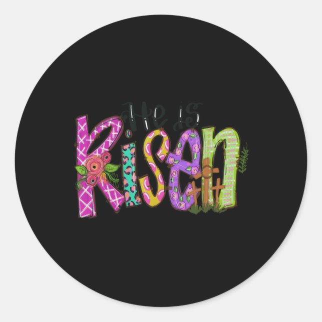 Pegatina Redonda Feliz Día de Pascua, se levanta Pascua Cristiana (Anverso)