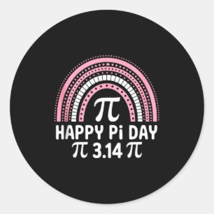 Pegatina Redonda Feliz Día de Pi 3.24 Boho Arcoíris Rosa Lindo Símb
