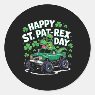 Pegatina Redonda Feliz día de San Pat-rex Patricio Dinosaurio Monst