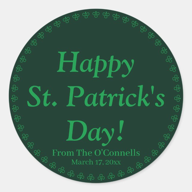Pegatina Redonda Feliz día de San Patricio borde de trébol verde pe (Anverso)