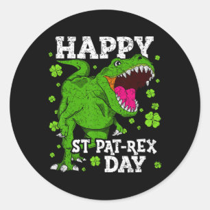 Pegatina Redonda Feliz día de San Patricio Dinosaurio T-rex Niños B