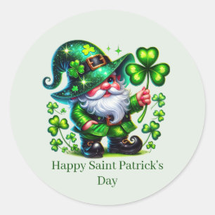 Pegatina Redonda Feliz día de San Patricio duende personalizable 