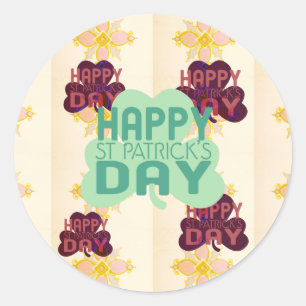 Pegatina Redonda Feliz Día de San Patricio, encantadora impresión d