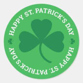 Pegatina Redonda Feliz Día de San Patricio Green Shamrock