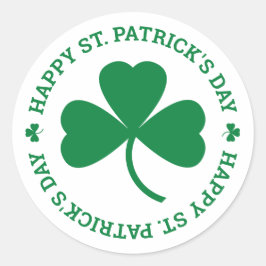 Pegatina Redonda Feliz Día de San Patricio Hoja Verde de Shamrock