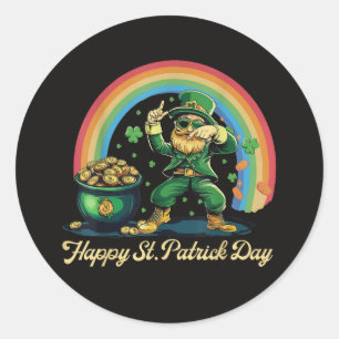Pegatina Redonda Feliz día de San Patricio Leprechaun divertido
