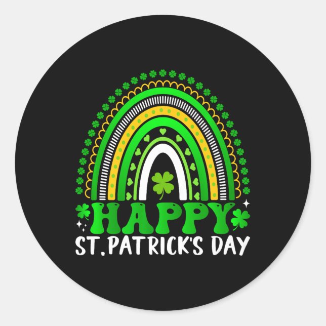 Pegatina Redonda Feliz Día de San Patricio lindo arcoiris St. Patri (Anverso)