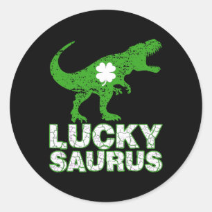 Pegatina Redonda Feliz día de San Patricio Luckysaurus Dinosaurio S