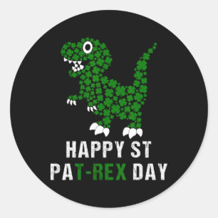 Pegatina Redonda Feliz día de San Patricio Patrex T-rex Dinosaurio 