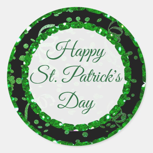 Pegatina Redonda Feliz Día de San Patricio, Pegatinas verdes negros (Anverso)