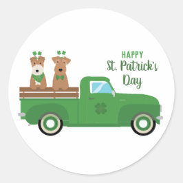 Pegatina Redonda Feliz Día de San Patricio, Perro de Fox Terrier