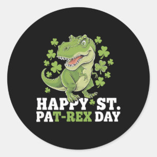 Pegatina Redonda Feliz día de San Patricio T-rex y tréboles día de 