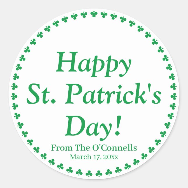 Pegatina Redonda Feliz Día de San Patricio, texto de personalizado  (Anverso)