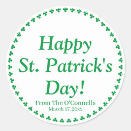 Pegatina Redonda Feliz Día de San Patricio, texto de personalizado 