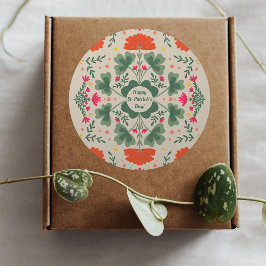 Pegatina Redonda Feliz Día de San Patricio, torres y tréboles