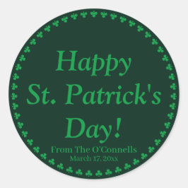 Pegatina Redonda Feliz día de San Patricio trébol verde texto perso