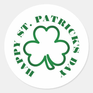 Pegatina Redonda Feliz Día de San Patrick, familia de Shamrock verd