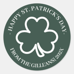 Pegatina Redonda Feliz Día de San Patrick, familia de Shamrock verd